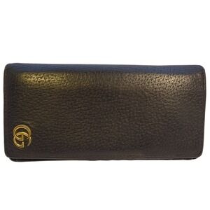 Gucci Black Leather Marmont Long Men's Wallet Gold‎ GG Logo Snap Closure